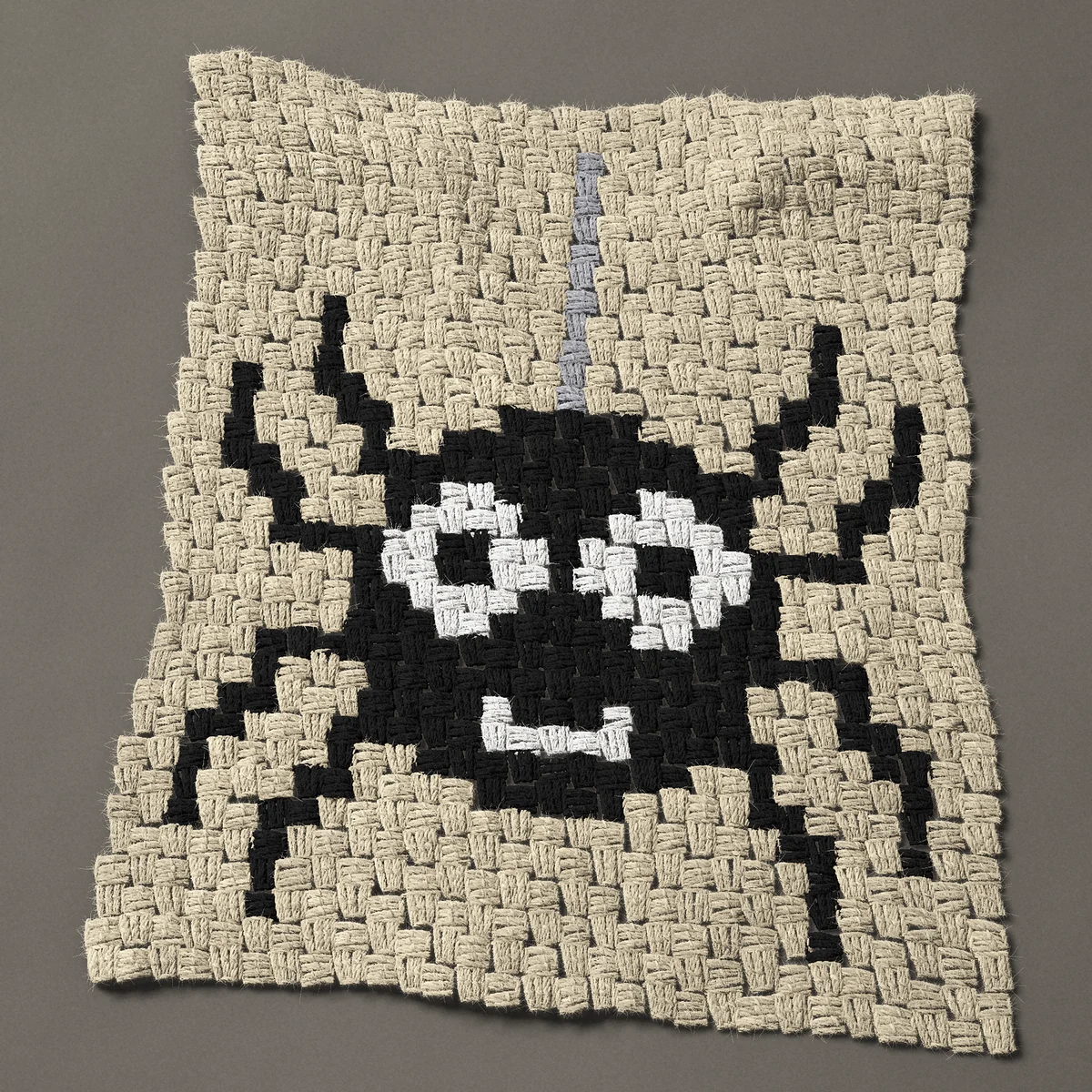 A panel worked corner to corner, 21¾ by 25½ inches: Cute spider hanging from a thread, 29 by 34 blocks