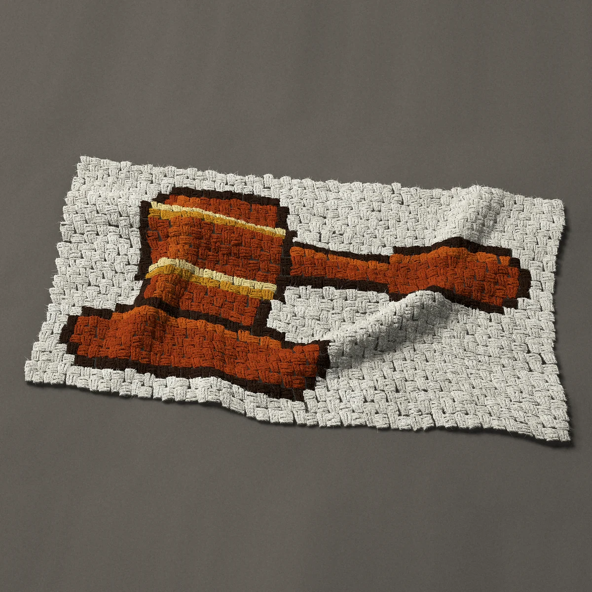 A panel worked corner to corner, 35¼ by 20¼ inches: Judge's gavel on a sound block for a lawyer or attorney, 47 by 27 blocks