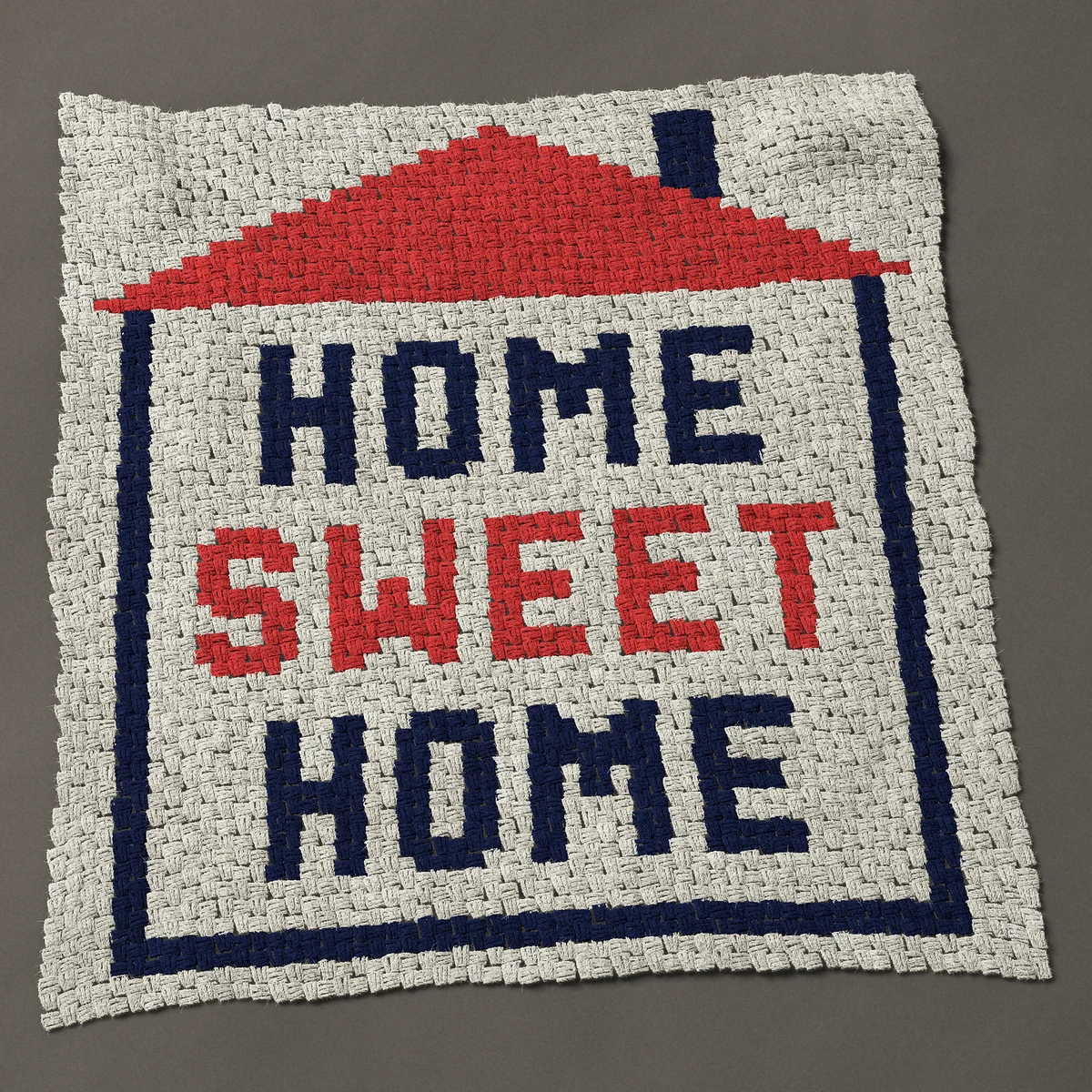 A panel worked corner to corner, 43½ by 46½ inches: Modern home sweet home inside a house, 58 by 62 blocks