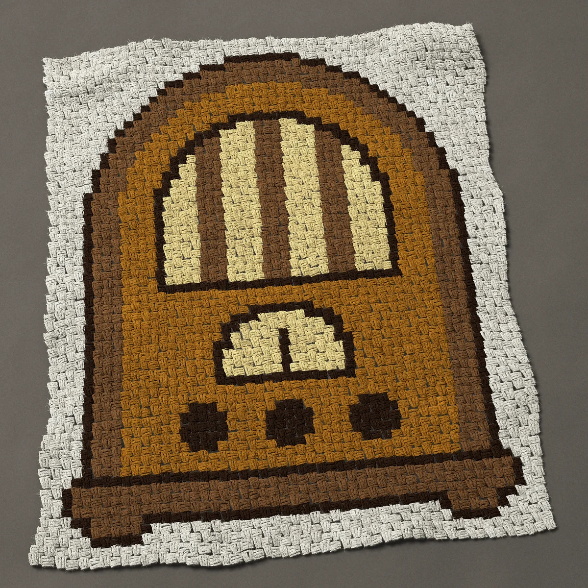A baby blanket worked corner to corner, 38 by 45½ inches: Vintage wooden radio from the 1930s with three knobs, 51 by 61 blocks