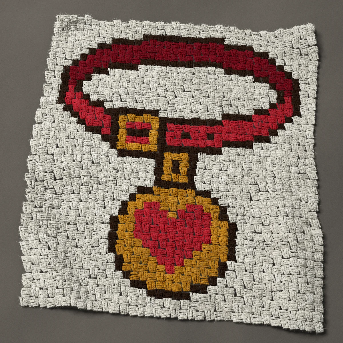A panel worked corner to corner, 26¼ by 30¾ inches: Red pet collar with a heart tag, a dog or cat memorial, 35 by 41 blocks