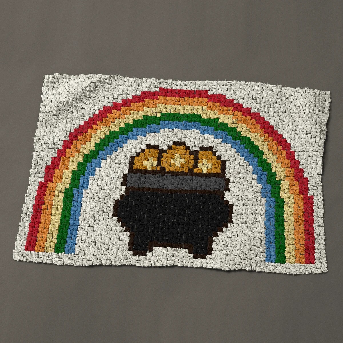 A baby blanket worked corner to corner, 47 by 32¼ inches: Pot of gold under a rainbow, 63 by 43 blocks
