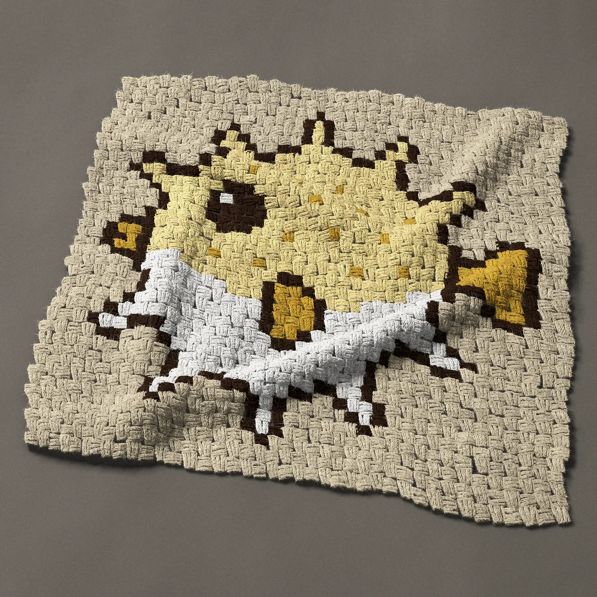 A panel worked corner to corner, 30 by 29¼ inches: Pufferfish puffed up into a spiky ball, 40 by 39 blocks