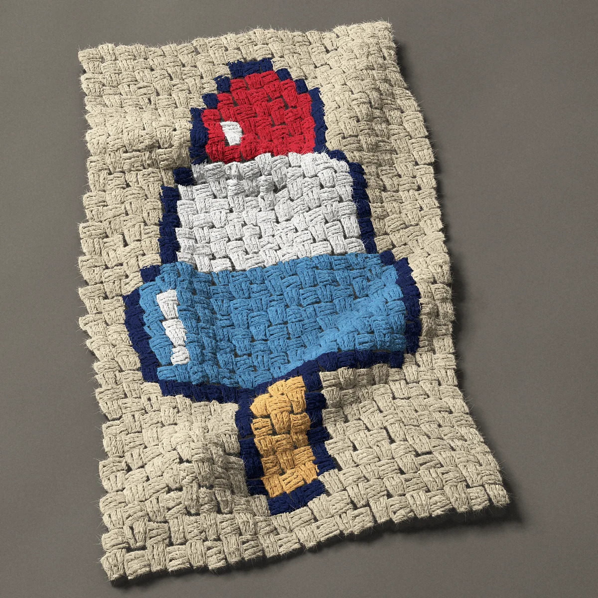 A panel worked corner to corner, 15¾ by 27 inches: Red, white and blue rocket ice pop for the 4th of July, 21 by 36 blocks
