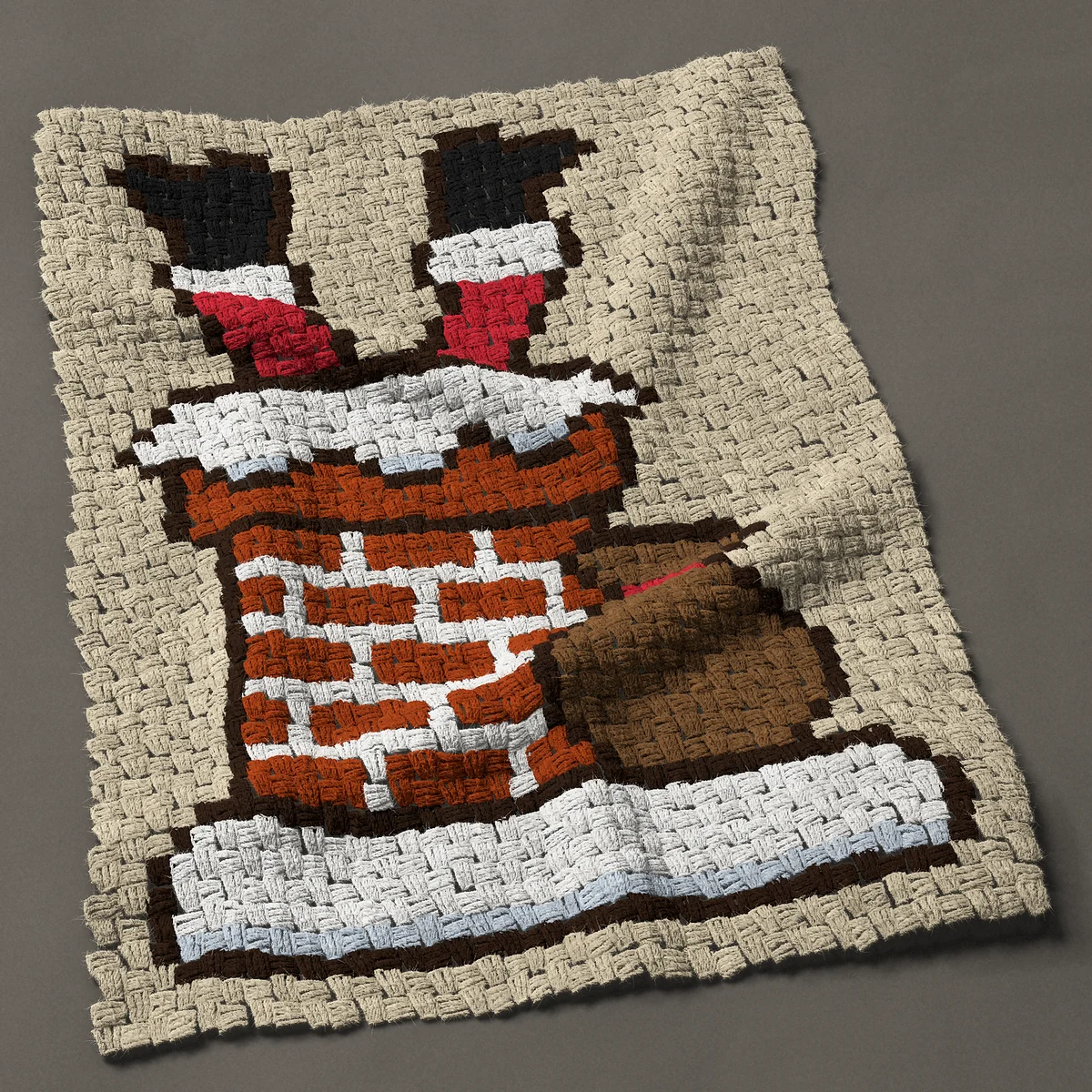 A baby blanket worked corner to corner, 29¼ by 38 inches: Santa stuck in the chimney, 39 by 51 blocks