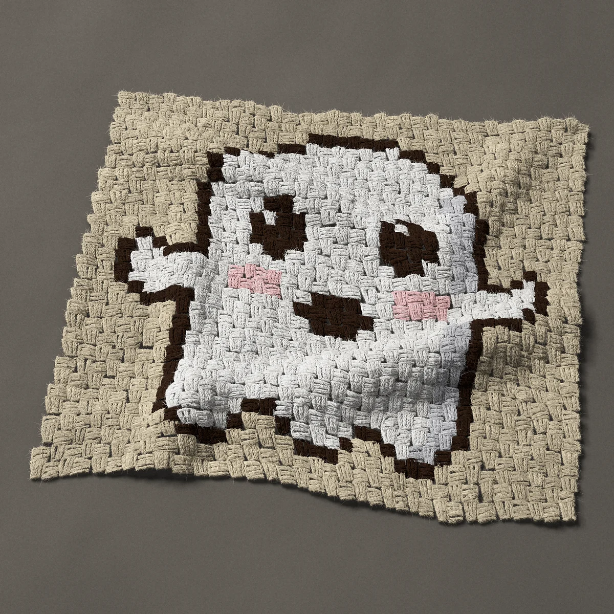 A panel worked corner to corner, 26¼ by 24 inches: Cute little ghost with rosy cheeks, 35 by 32 blocks
