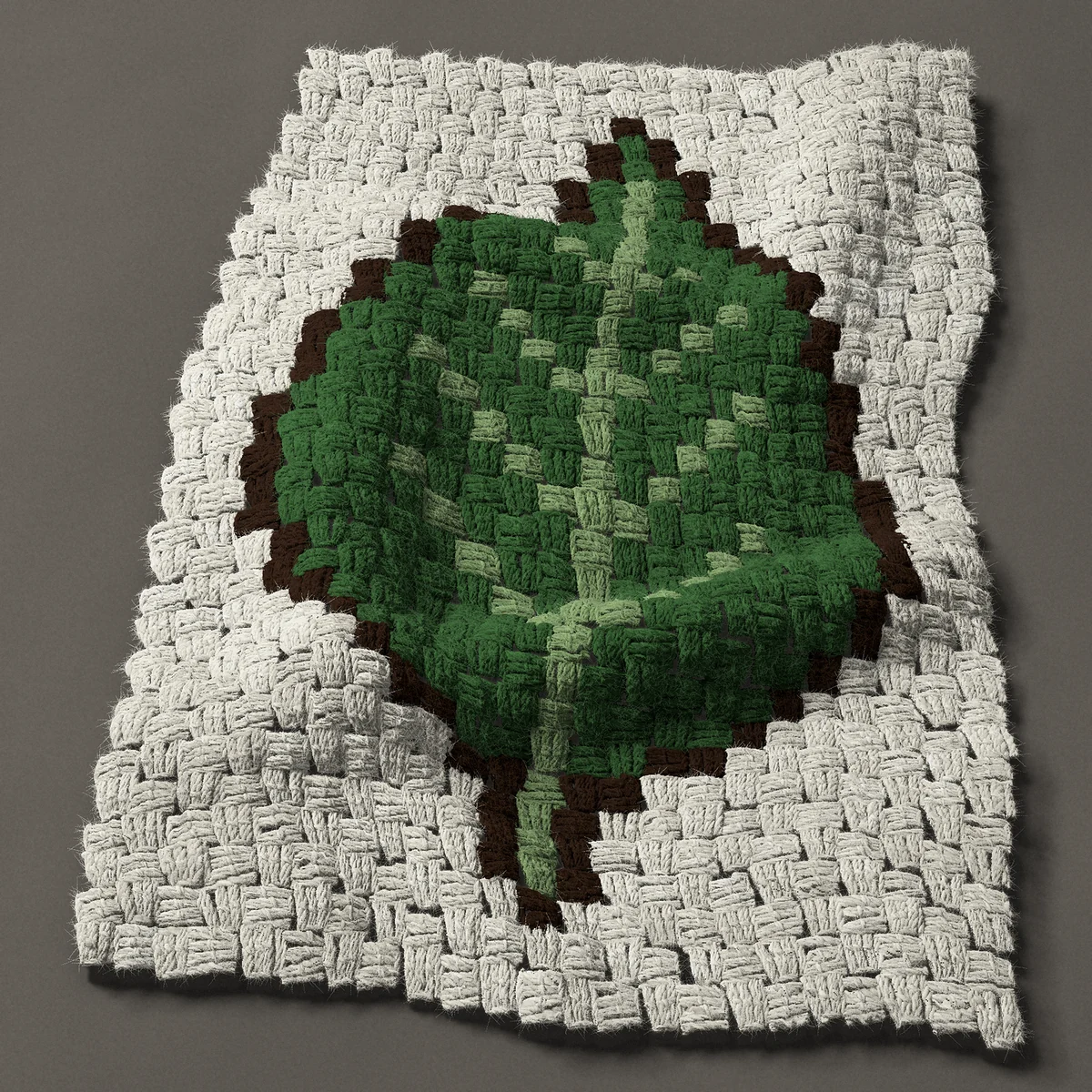 A panel worked corner to corner, 17¼ by 26¼ inches: Green leaf with pale veins, 23 by 35 blocks