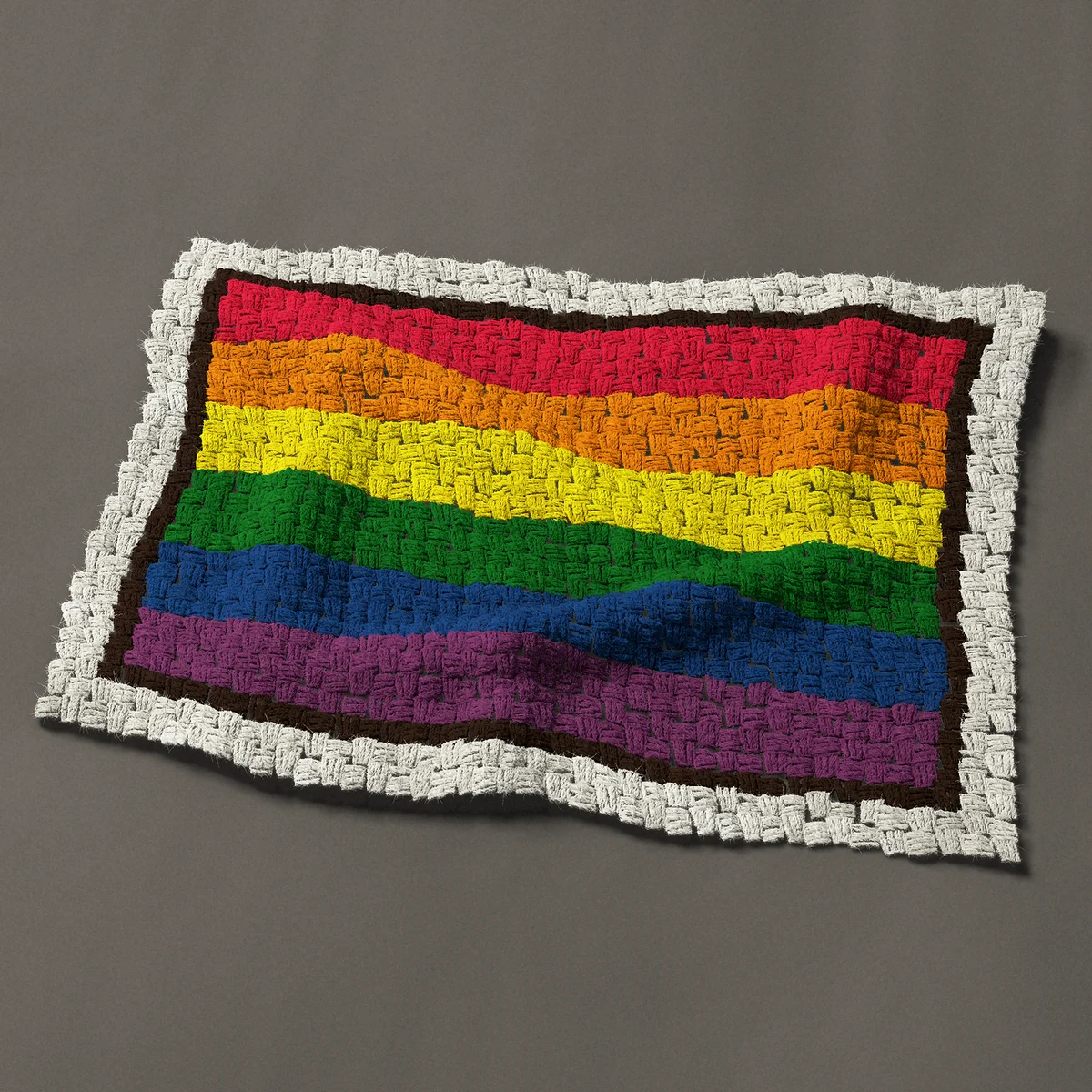 A panel worked corner to corner, 31½ by 22½ inches: Rainbow pride flag, the six-stripe gay pride flag, 42 by 30 blocks