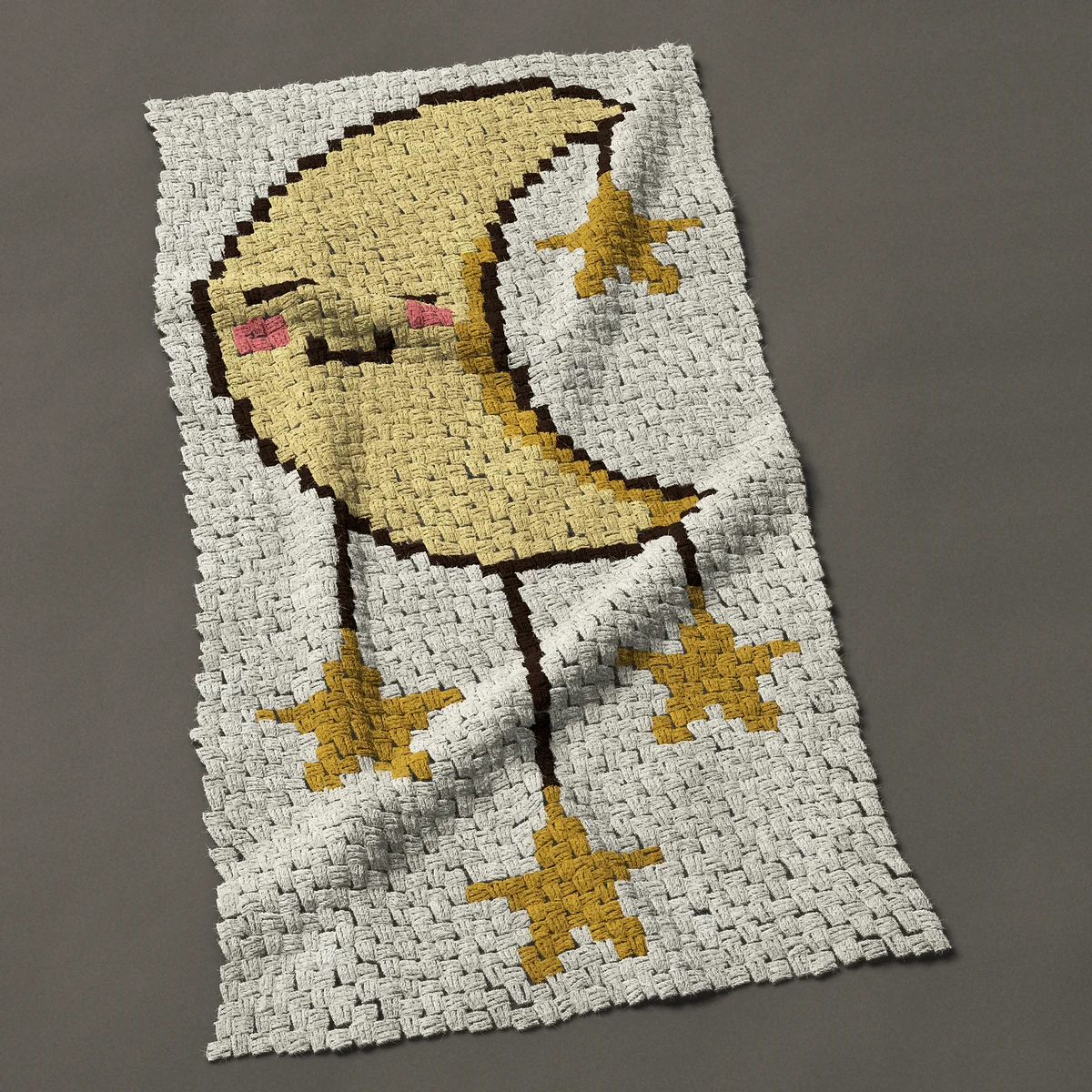 A baby blanket worked corner to corner, 27 by 51 inches: Sleepy crescent moon with four hanging gold stars, 36 by 68 blocks