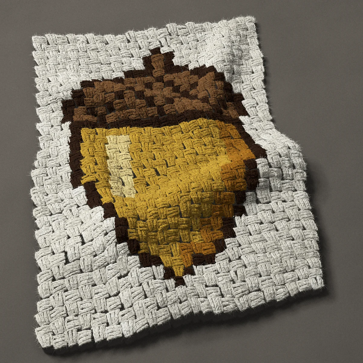 A panel worked corner to corner, 17¼ by 25½ inches: Acorn with a cross-hatched cap, 23 by 34 blocks