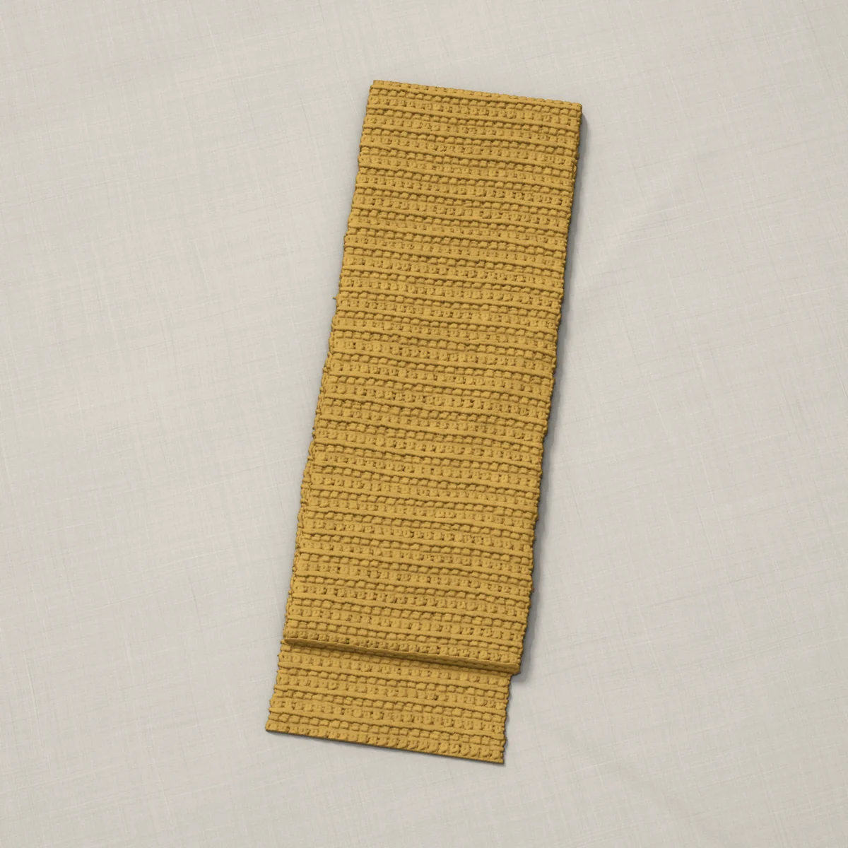 A scarf in half double crochet in the third loop, 7 by 60 inches, folded in thirds