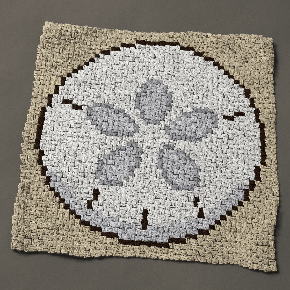 A panel worked corner to corner, 35¼ by 35¼ inches: White sand dollar with a five-petal flower, 47 by 47 blocks