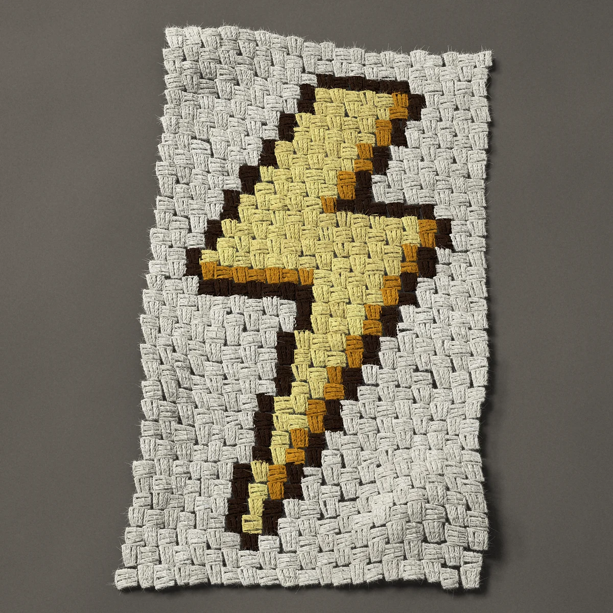 A panel worked corner to corner, 15 by 26¼ inches: Yellow lightning bolt, 20 by 35 blocks