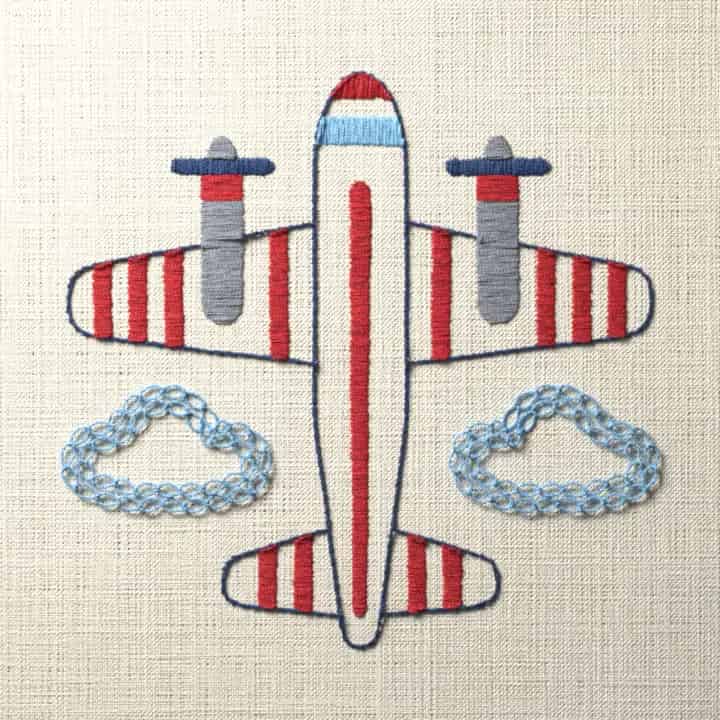 Airplane seen from above: preview of the stitched design