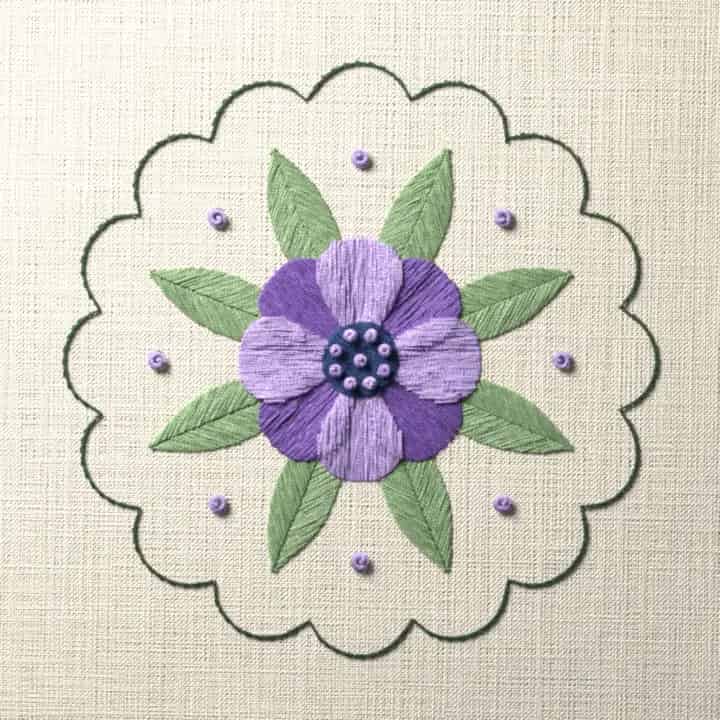 Anemone coaster: preview of the stitched design