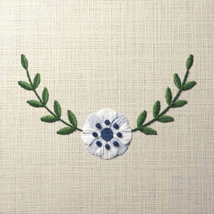 Anemone crescent spray: preview of the stitched design