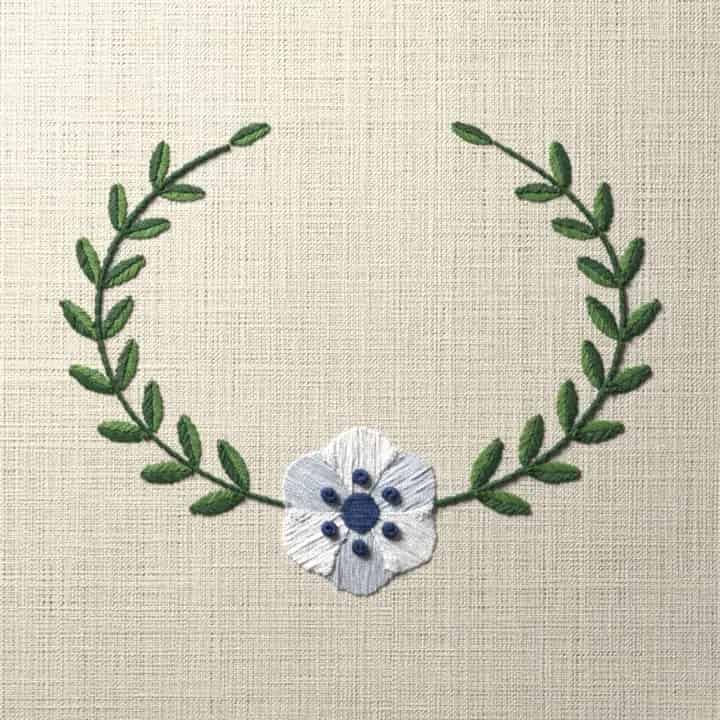 Anemone oval frame: preview of the stitched design