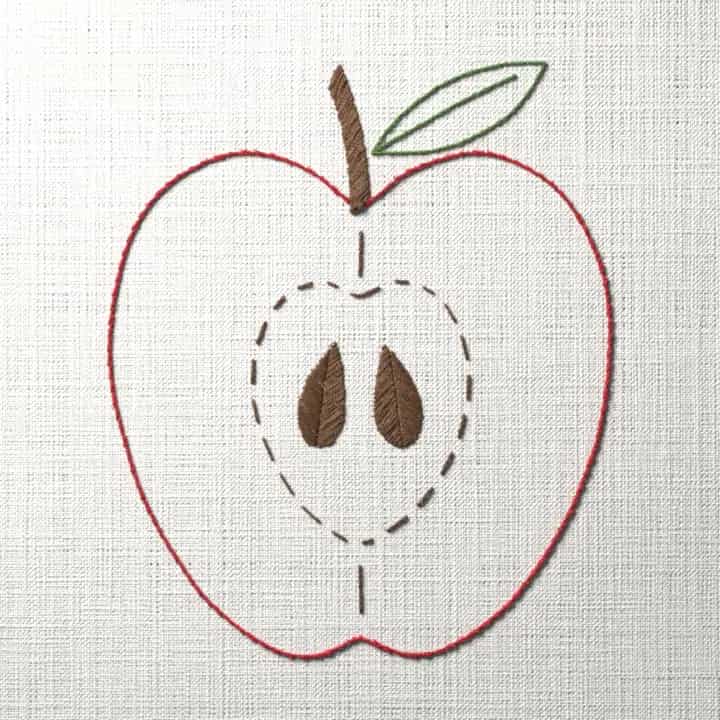 Apple half: preview of the stitched design