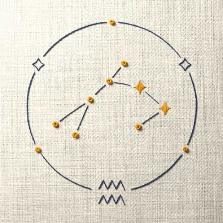 Aquarius zodiac sign: preview of the stitched design
