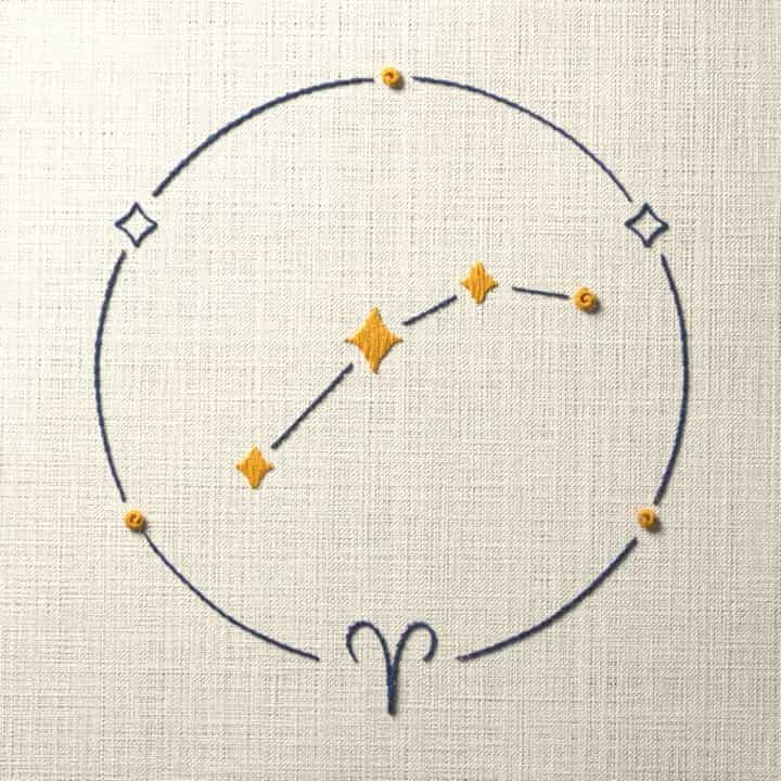 Aries zodiac sign: preview of the stitched design