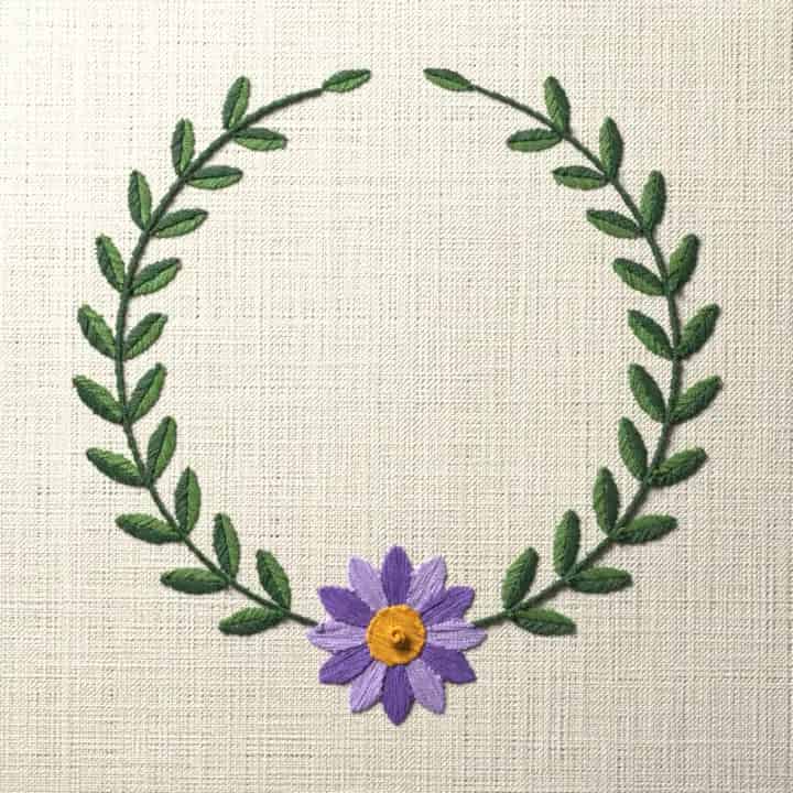 Aster laurel wreath: preview of the stitched design