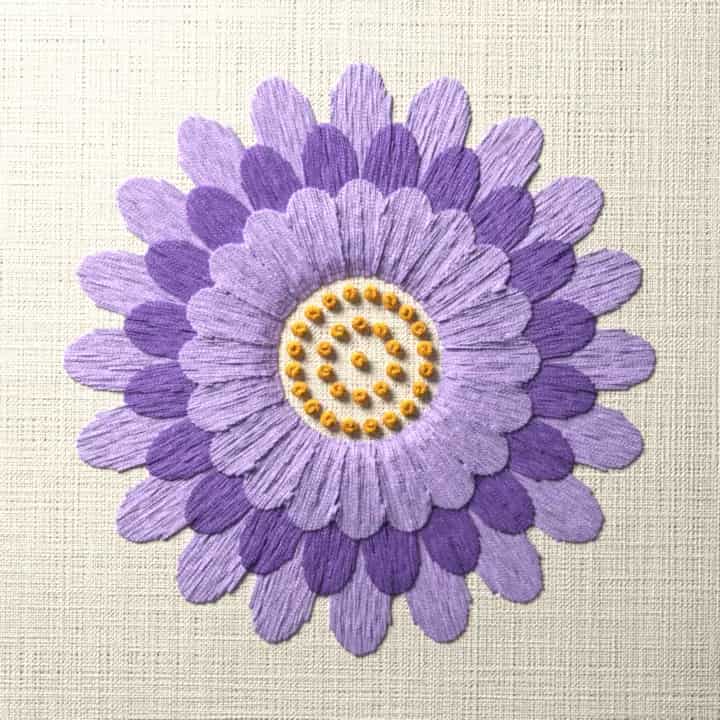 Aster mandala: preview of the stitched design