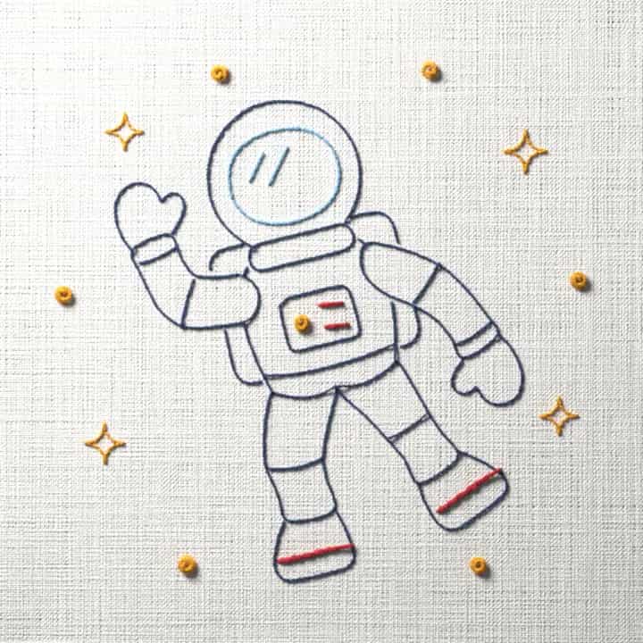 Floating astronaut: preview of the stitched design