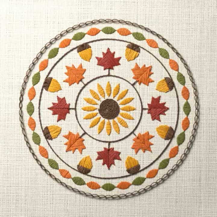 Autumn wheel sampler: preview of the stitched design
