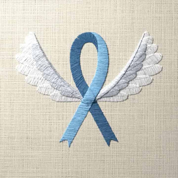 Awareness ribbon with wings: preview of the stitched design