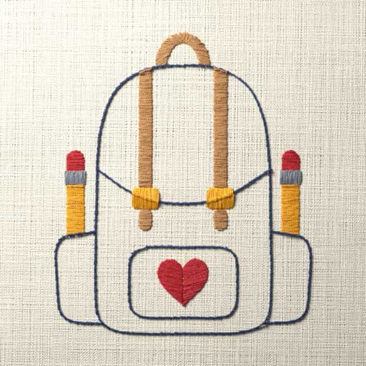 Backpack with two pencils: preview of the stitched design
