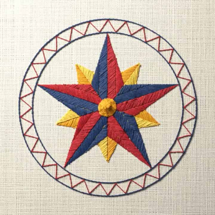 Barn star medallion: preview of the stitched design