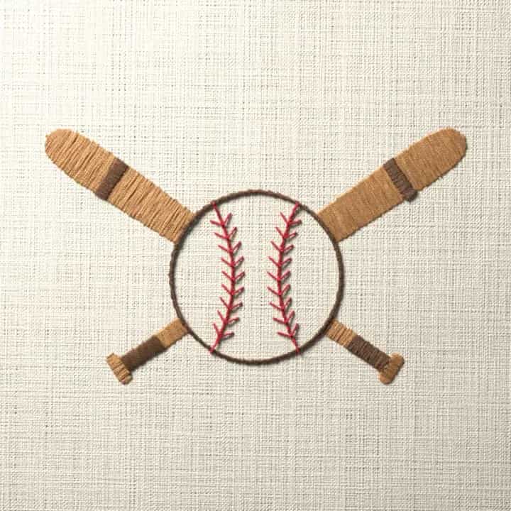 Baseball and crossed bats: preview of the stitched design