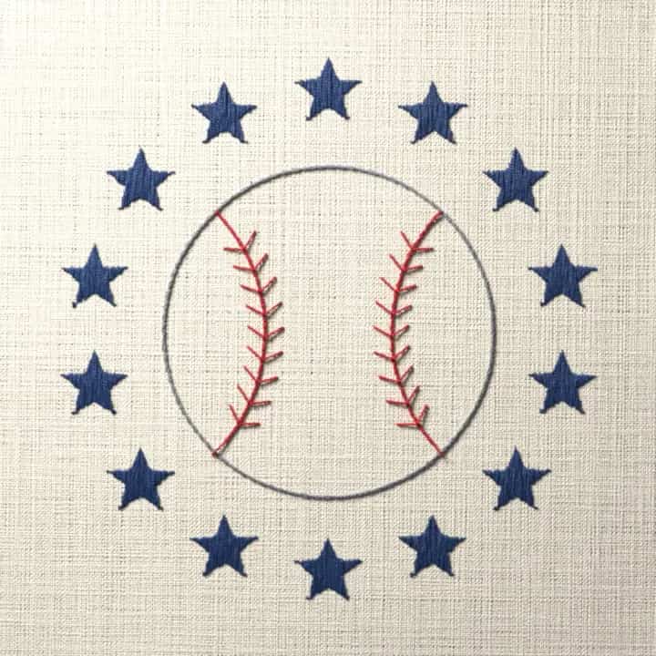 Baseball in a ring of stars: preview of the stitched design