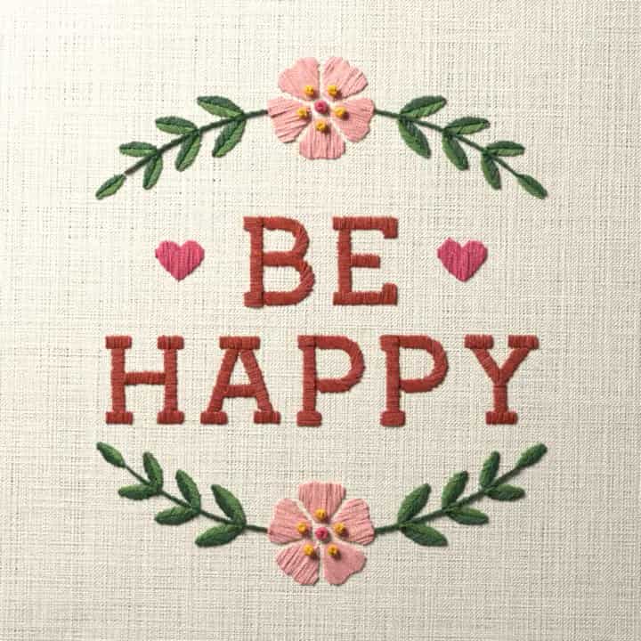 Be happy: preview of the stitched design
