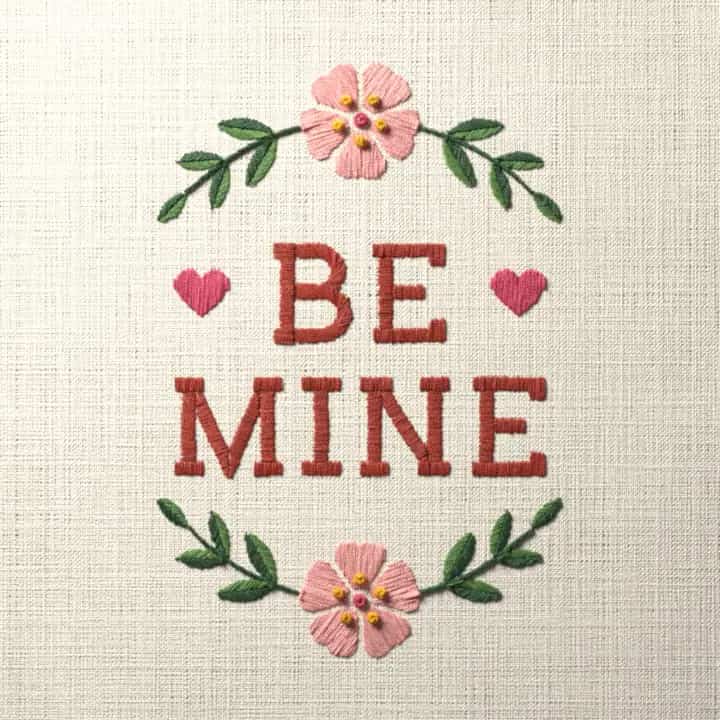 Be mine in laurel: preview of the stitched design