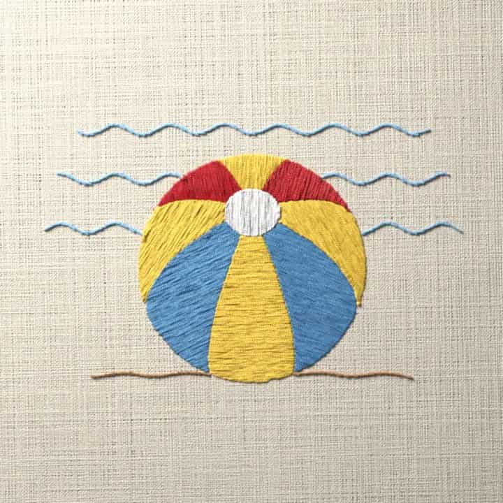 Beach ball on the sand: preview of the stitched design