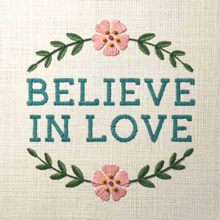 Believe in love: preview of the stitched design