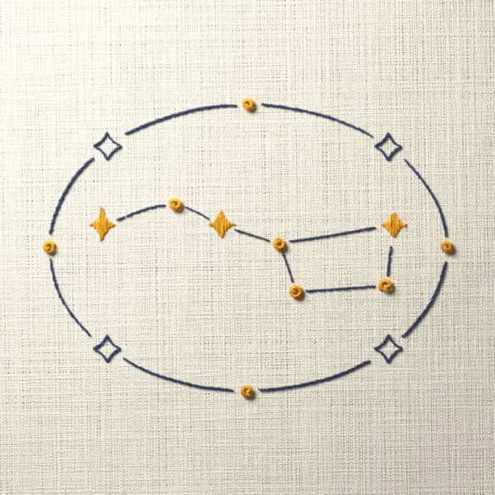 Big Dipper stars: preview of the stitched design