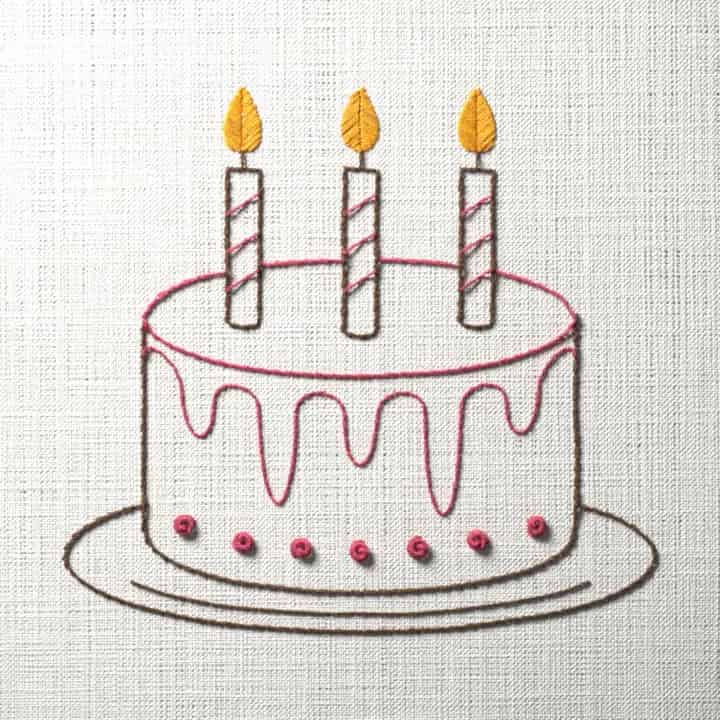 Birthday cake: preview of the stitched design