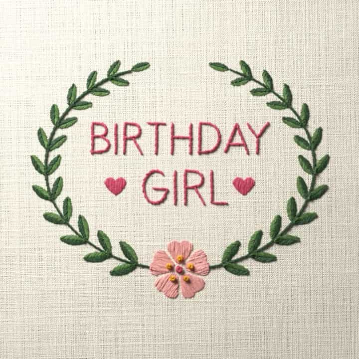 Birthday girl: preview of the stitched design