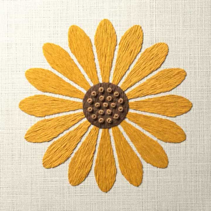 Black-eyed Susan bloom: preview of the stitched design