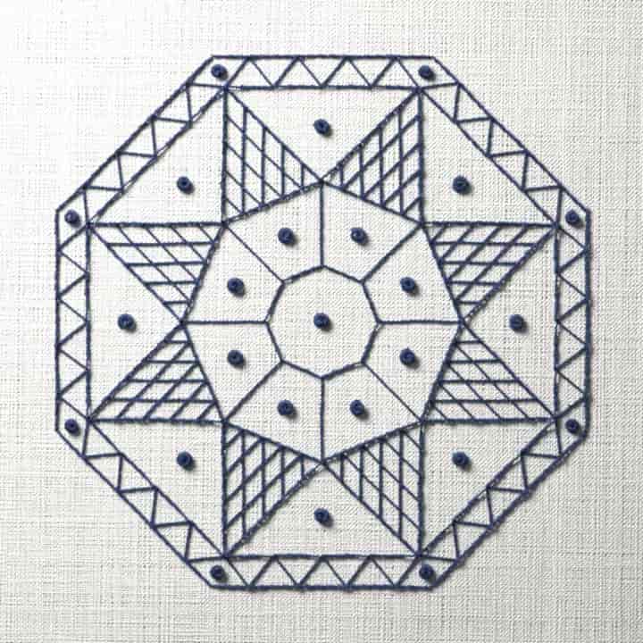 Blackwork star in an octagon: preview of the stitched design