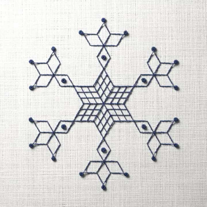 Blackwork snowflake: preview of the stitched design