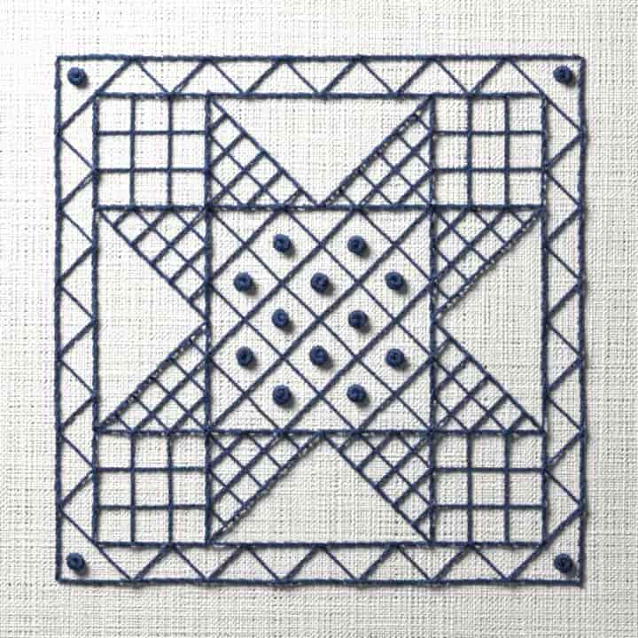 Blackwork eight-point star tile: preview of the stitched design