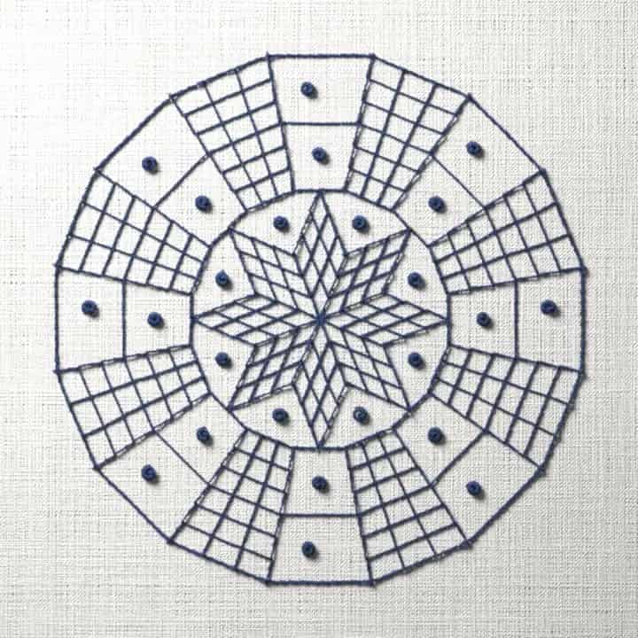 Blackwork wedge medallion: preview of the stitched design