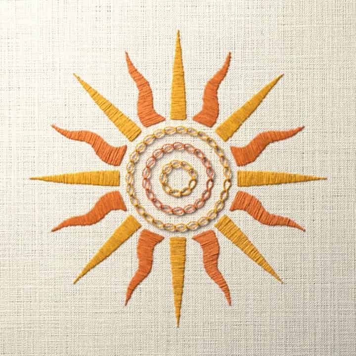 Blazing sun: preview of the stitched design