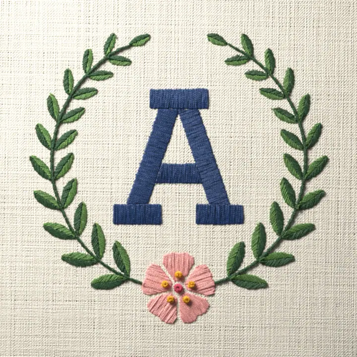 Greek letter in laurel, letter Alpha: preview of the stitched design
