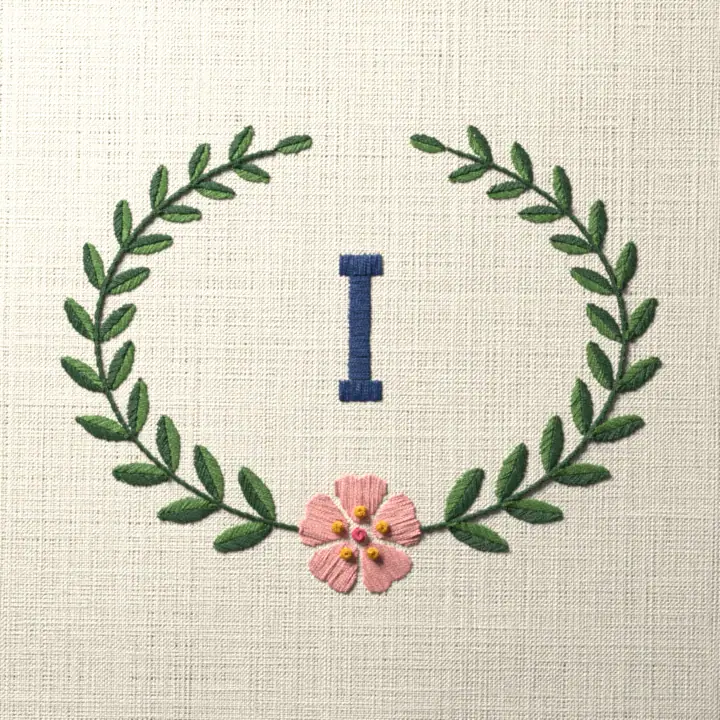 Roman numeral in laurel, numeral I: preview of the stitched design
