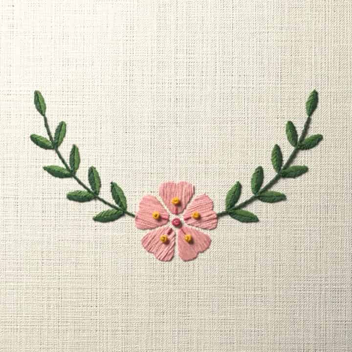 Blossom crescent spray: preview of the stitched design