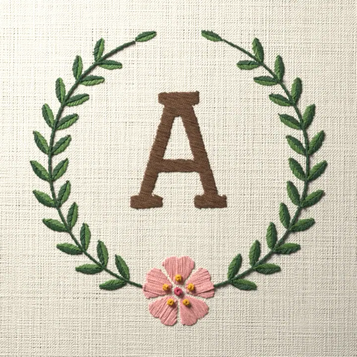 Varsity letter laurel monogram, letter A: preview of the stitched design